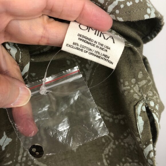 Omika NWOT Batik Linen Blend Peasant Blouse Handmade India Tassel XS Runs Larger - Picture 7 of 8